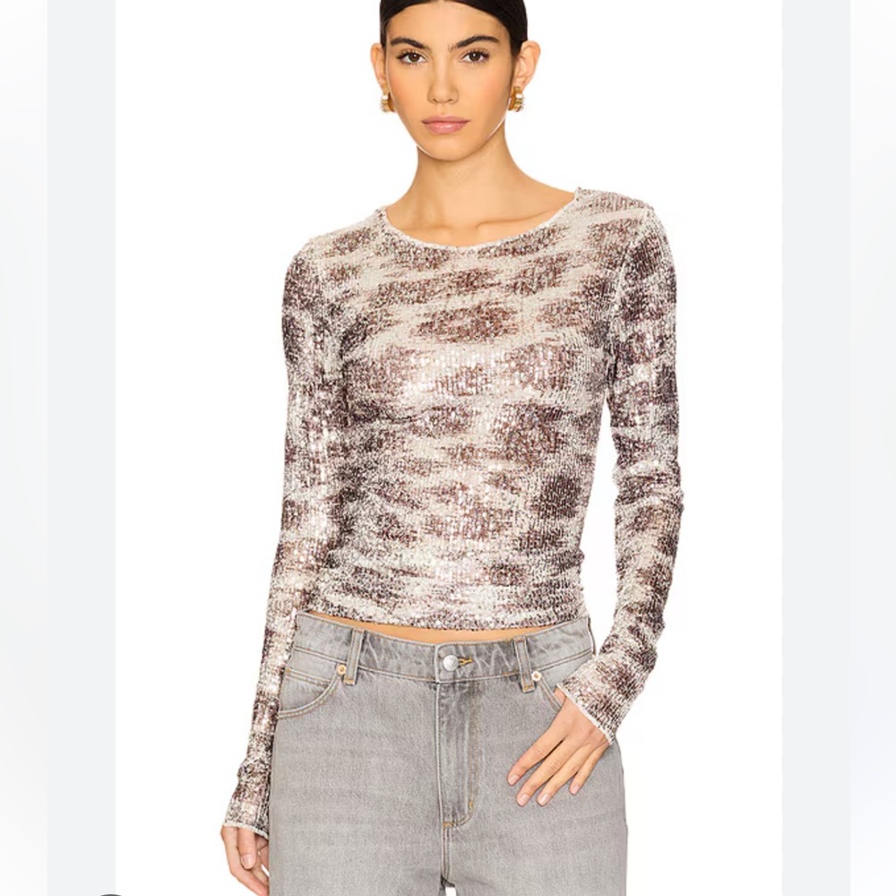 Free People Printed Gold Rush Sequin Top